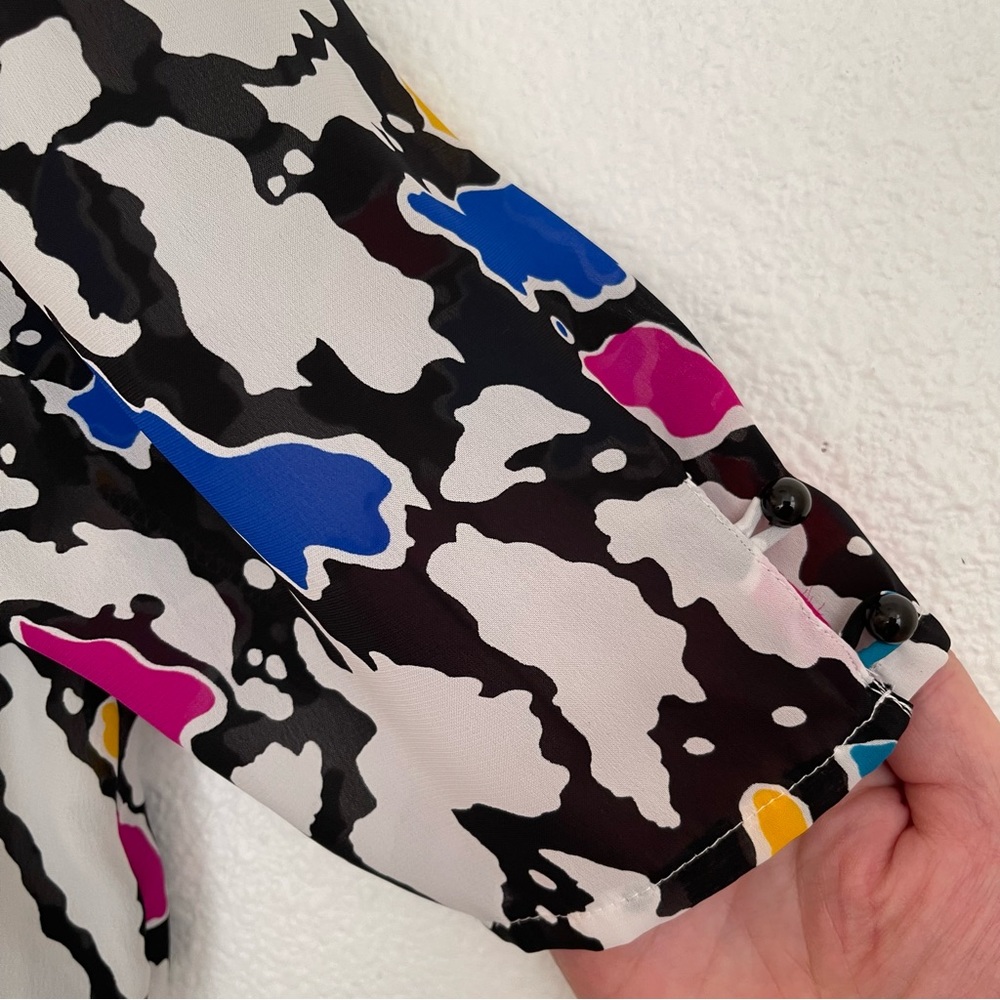 Vintage 1980s J.B. Too Blouson Abstract Print Midi Dress Multicolor Size… - Picture 7 of 15